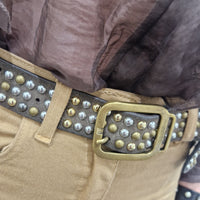 GIANNIFRANCO cintura pelle scamosciata  t.moro borchie oro/argento