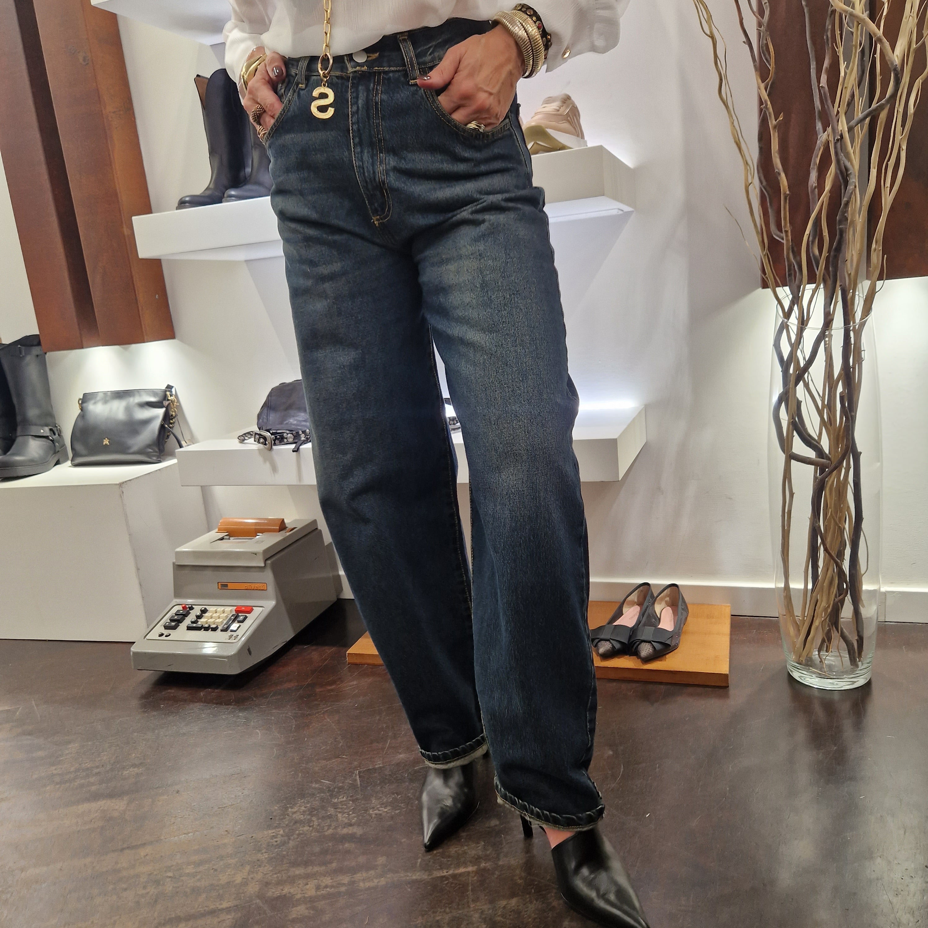KIKISIX pantalone jeans baloon scuro