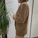 Giacca blazer in vera pelle scamosciata color sand modello blazer