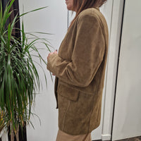 Giacca blazer in vera pelle scamosciata color sand modello blazer