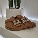 Sandalo ciabatta 2 fasce intrecciate color cuoio