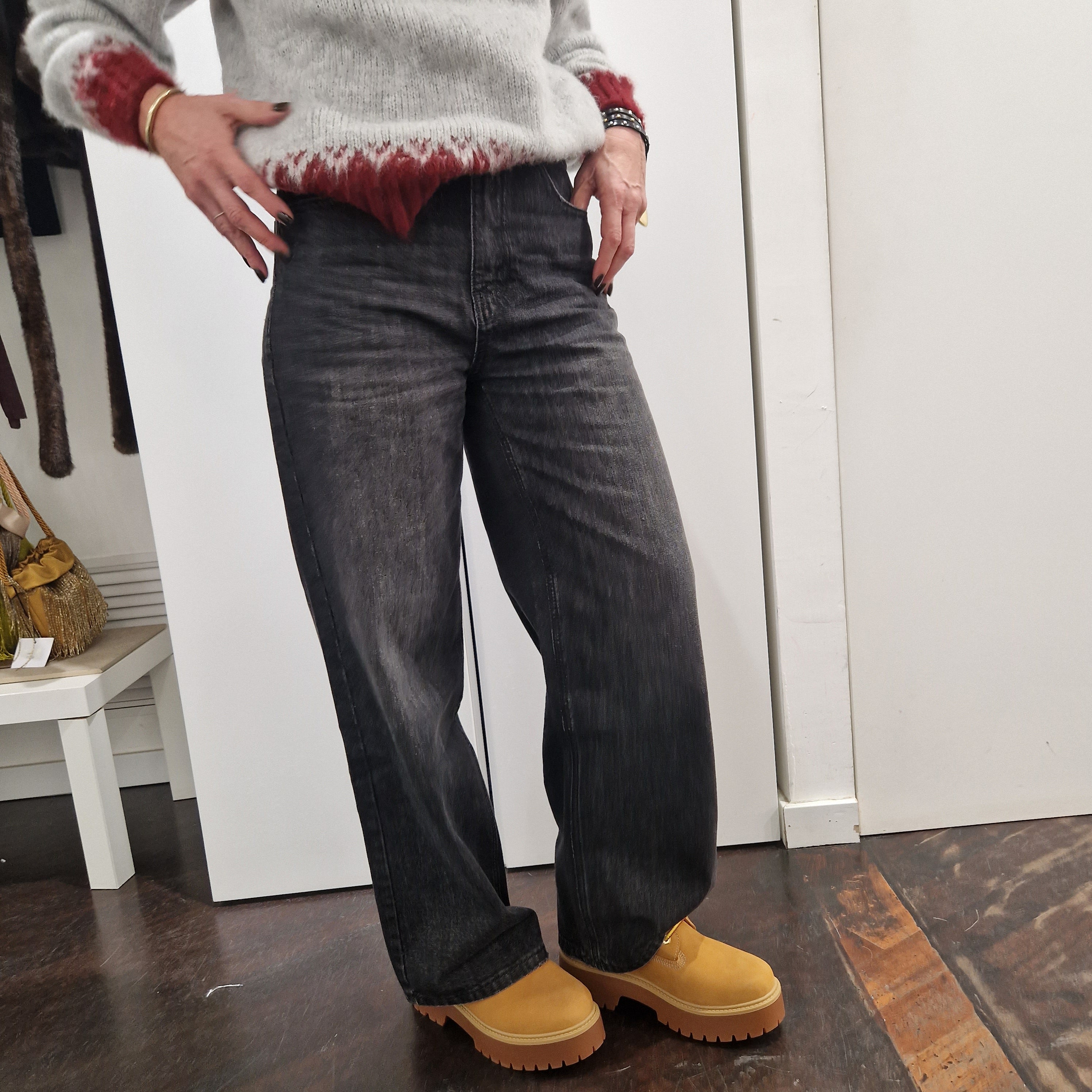 Pantalone MOON jeans nero delavè