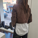 Giacca ZOE modello chiodo in vera pelle color moro suede