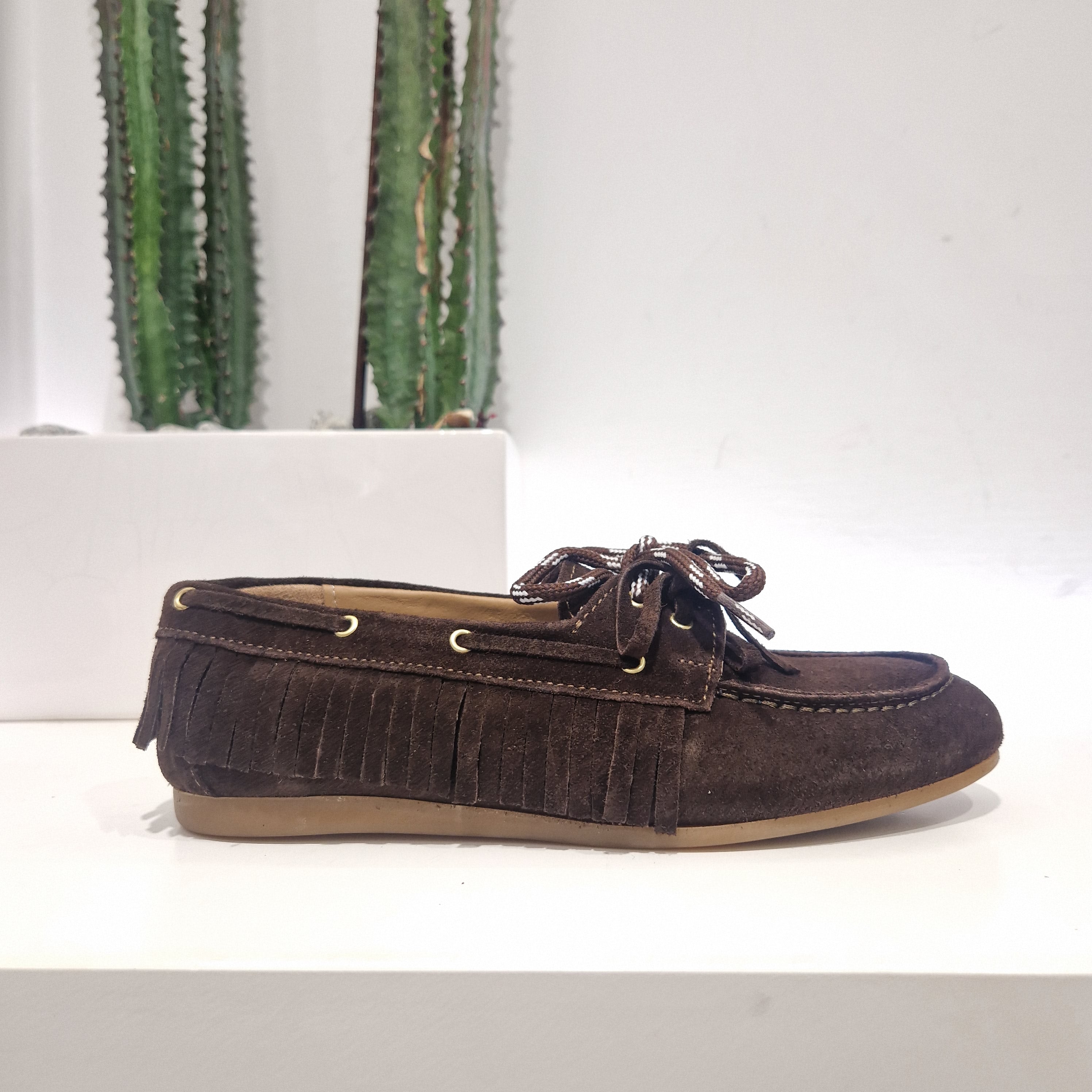 Antica BOTTEGA scarpa con frange color moro