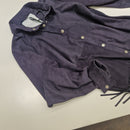 Camicia blu  con  frange in pelle scamosciata