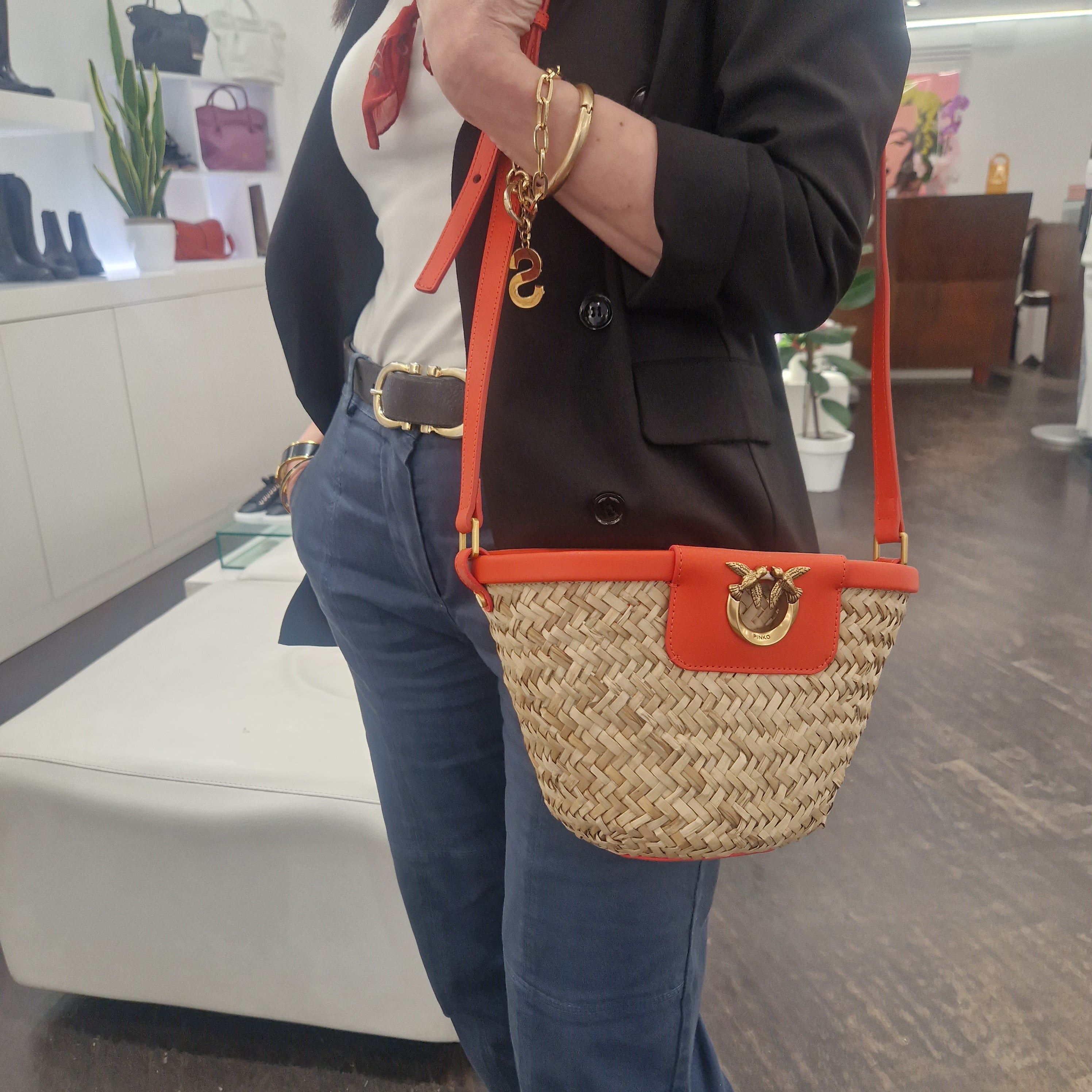 PINKO borsa LOVE SUMMER BASKET formato piccolo in rafia