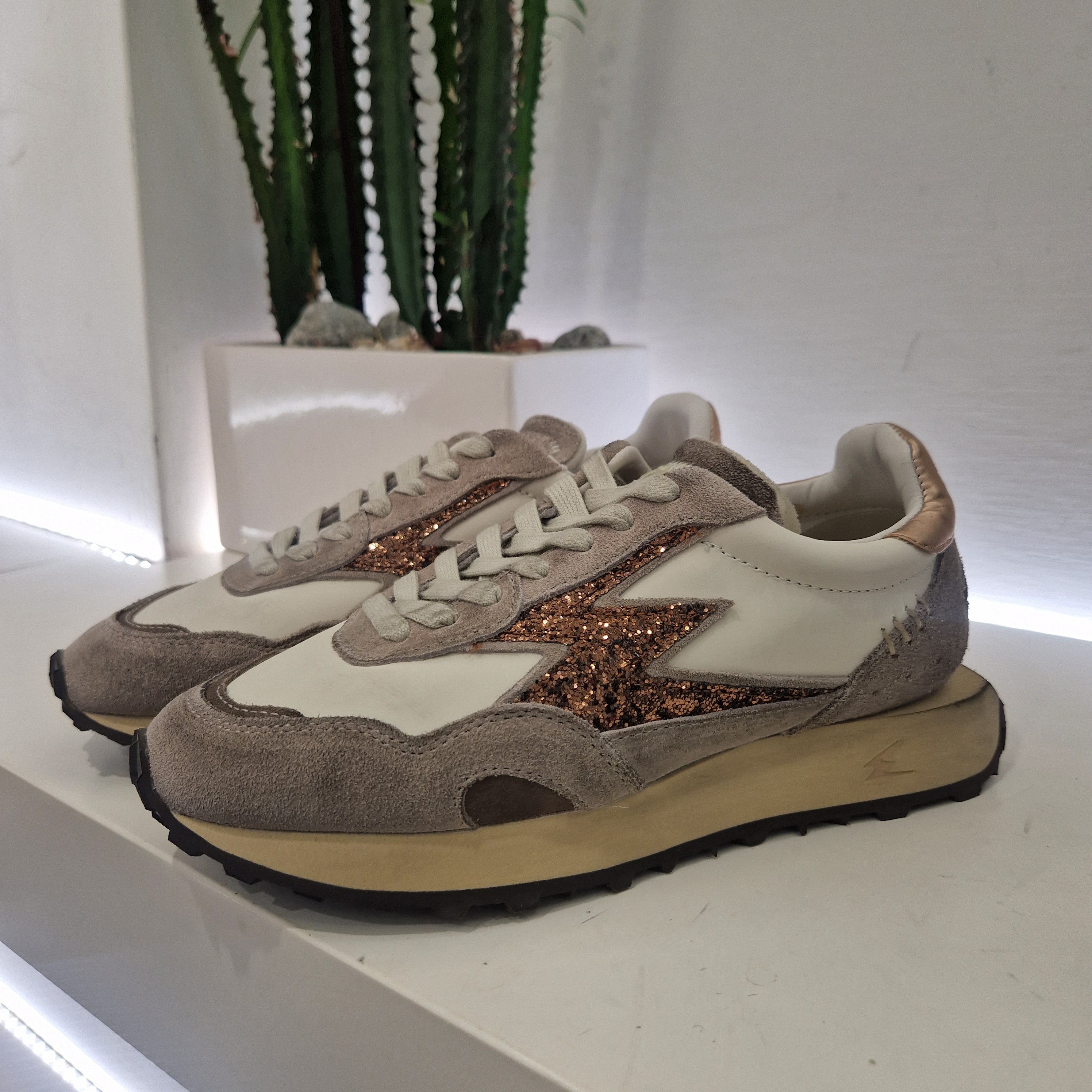 Moa sneakers modello running fulmine glitter bronzo