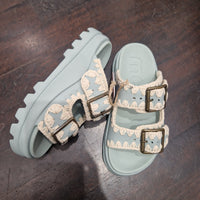 Mou sandalo doppia fascia celeste chiaro Eva one-piece slide two buckles