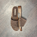 Zoccolo tacco basso con fascia scamosciata t.moro