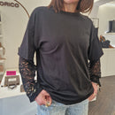 T-shirt manica in pizzo  nera