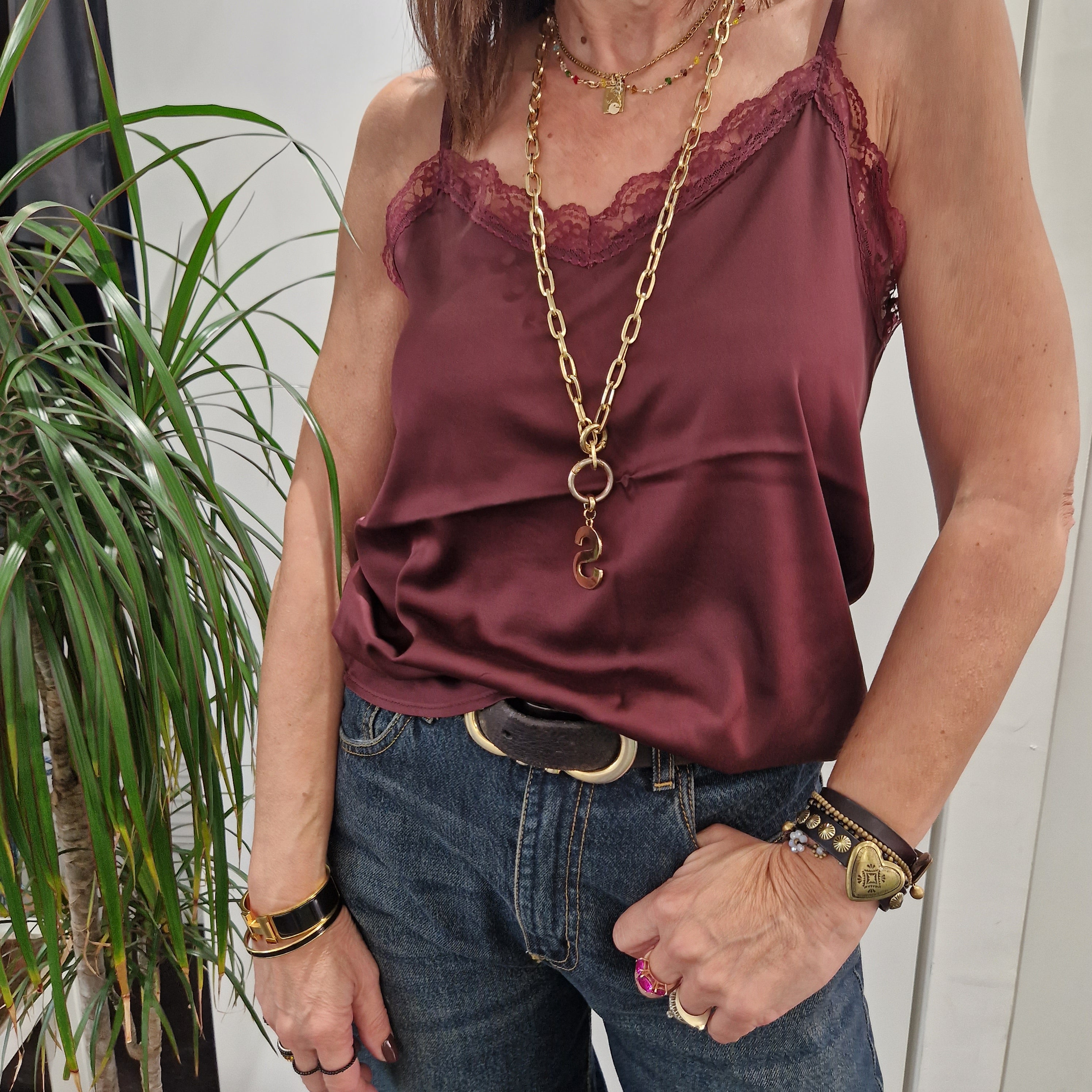 Kikisix top sottogiacca satin bordeaux