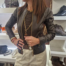 Giacca lunga in vera pelle color t.moro  con tessuto elasticizzato