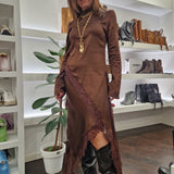 Camicia in satin color moro  con code in pizzo