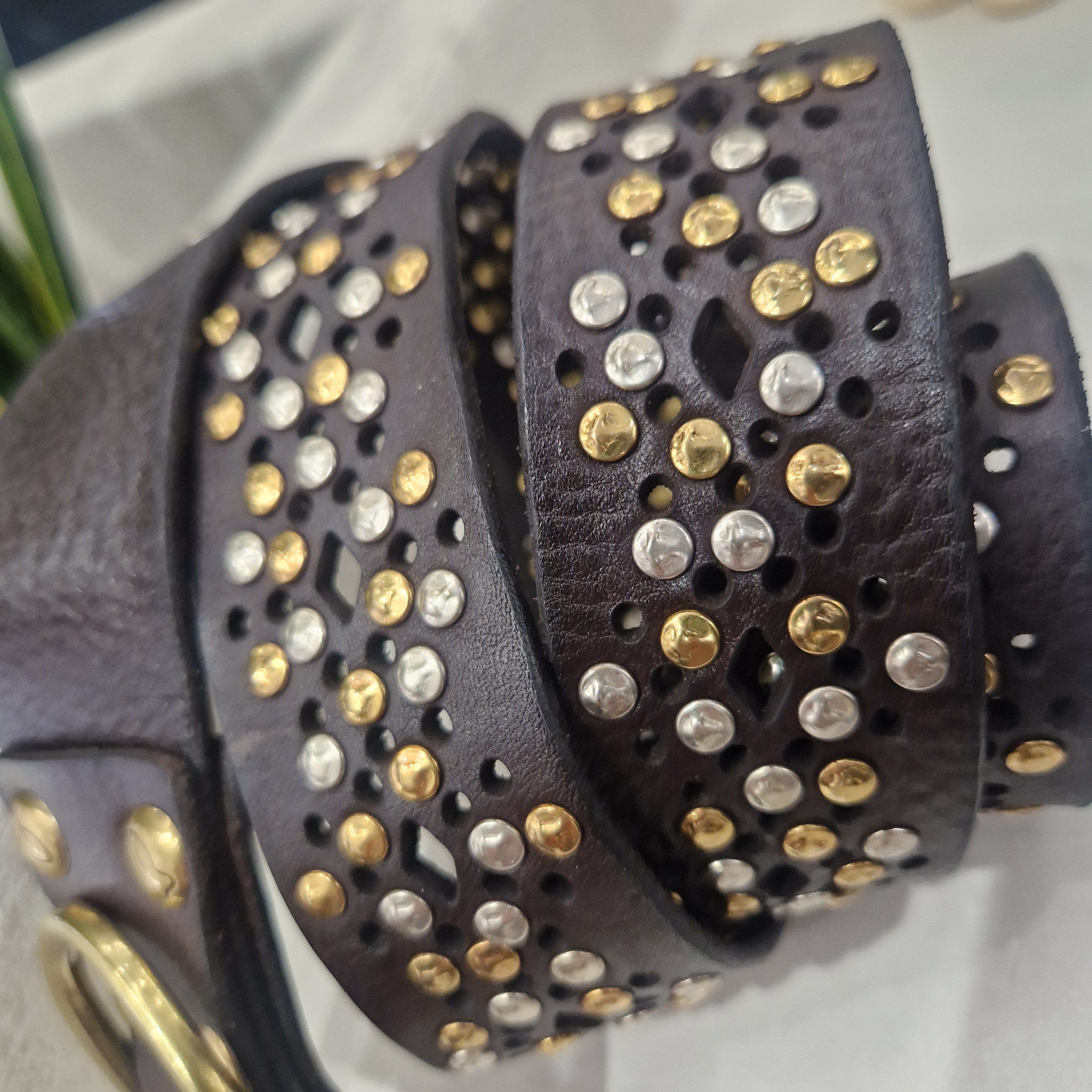 Campomaggi  cintura disegno laser color t.moro rivetti oro/argento