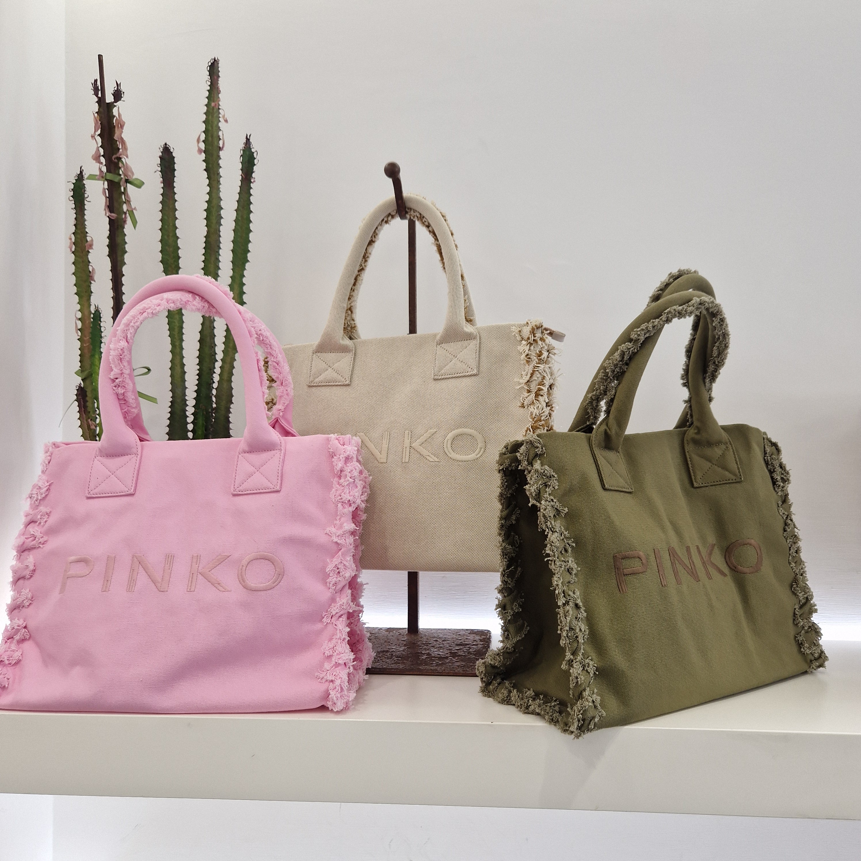 PINKO borsa  Beach Shopper in canvas riciclato