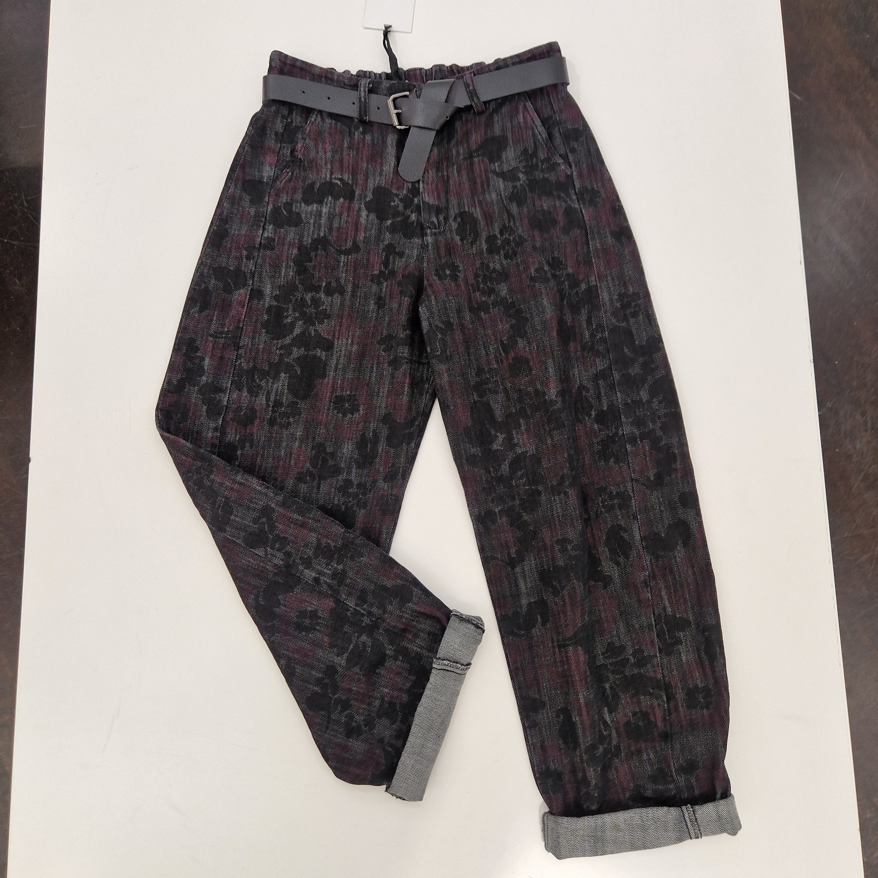 KIKISIX pantalone balloon stampa fiori scuro