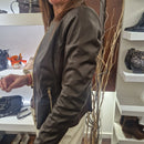 Giacca lunga in vera pelle color t.moro  con tessuto elasticizzato