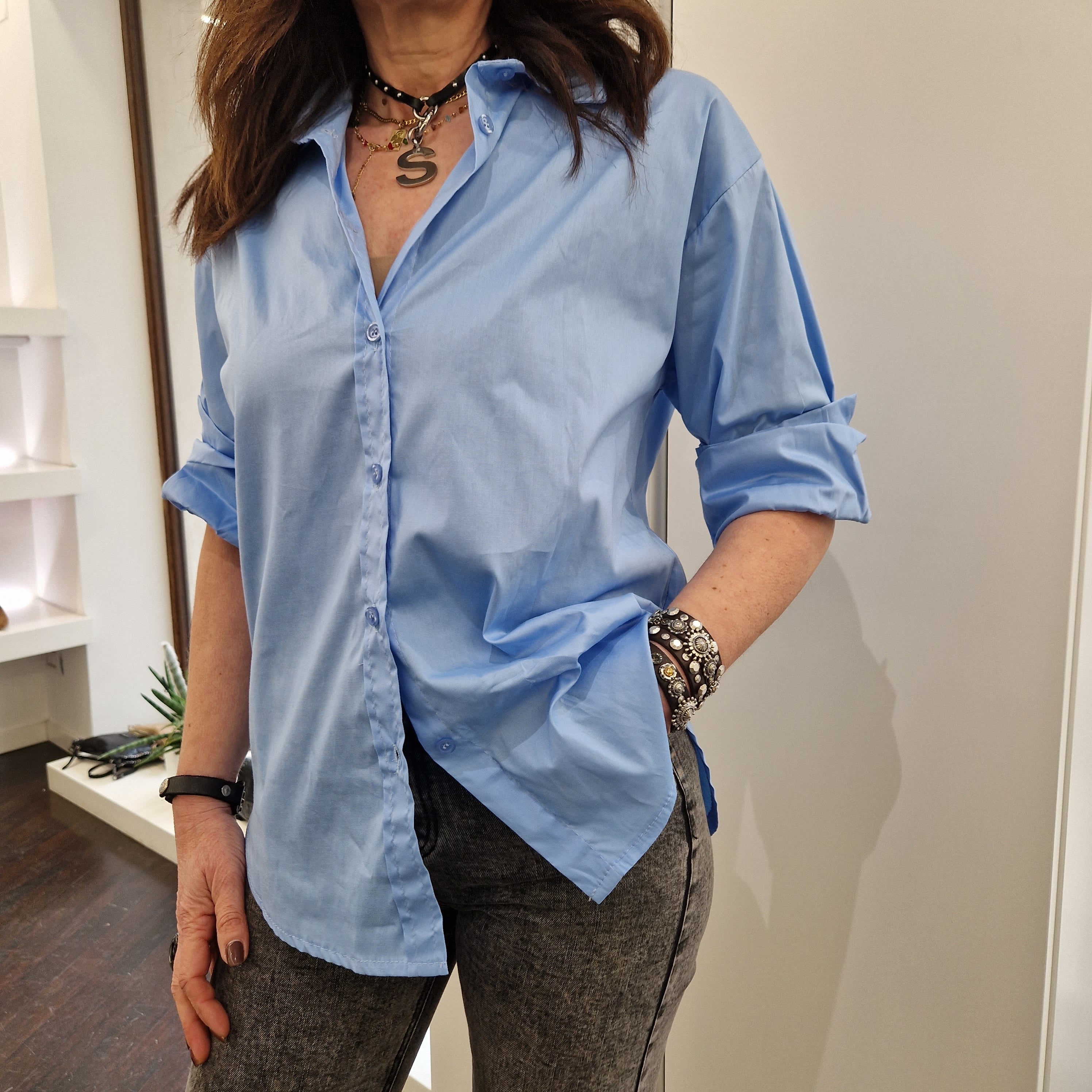 KIKISIX Camicia OVERSIZE CELESTE
