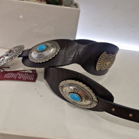 Alberto Luti cintura in pelle oro con fibbia argento con turchese