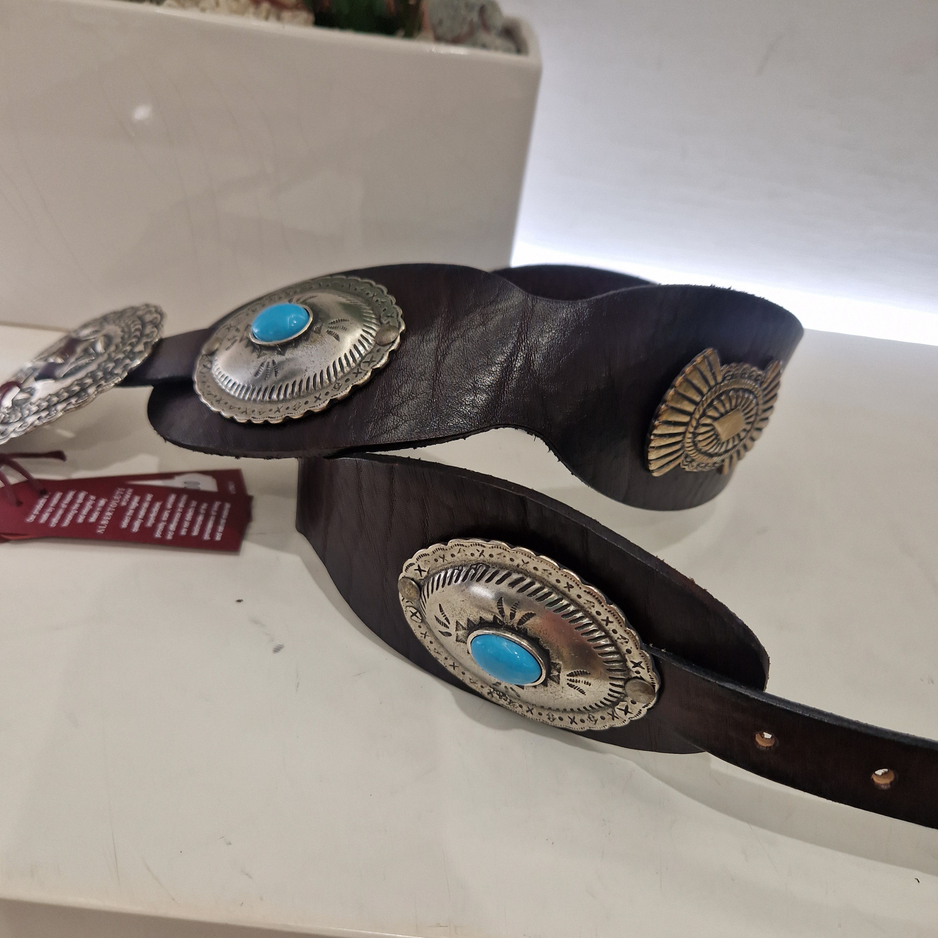 Alberto Luti cintura in pelle oro con fibbia argento con turchese