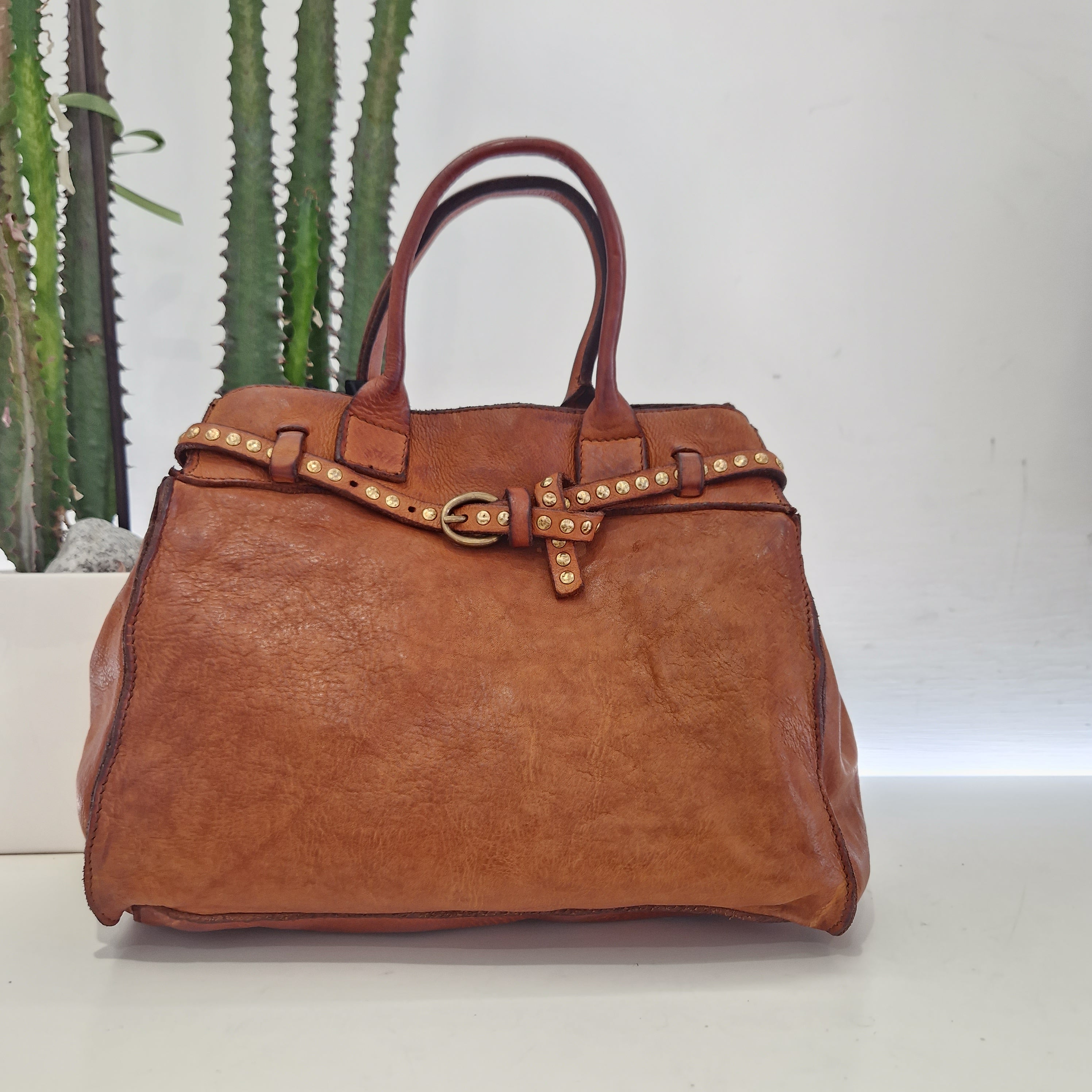 Campomaggi borsa doppio manico linea Kura in pelle color cuoio