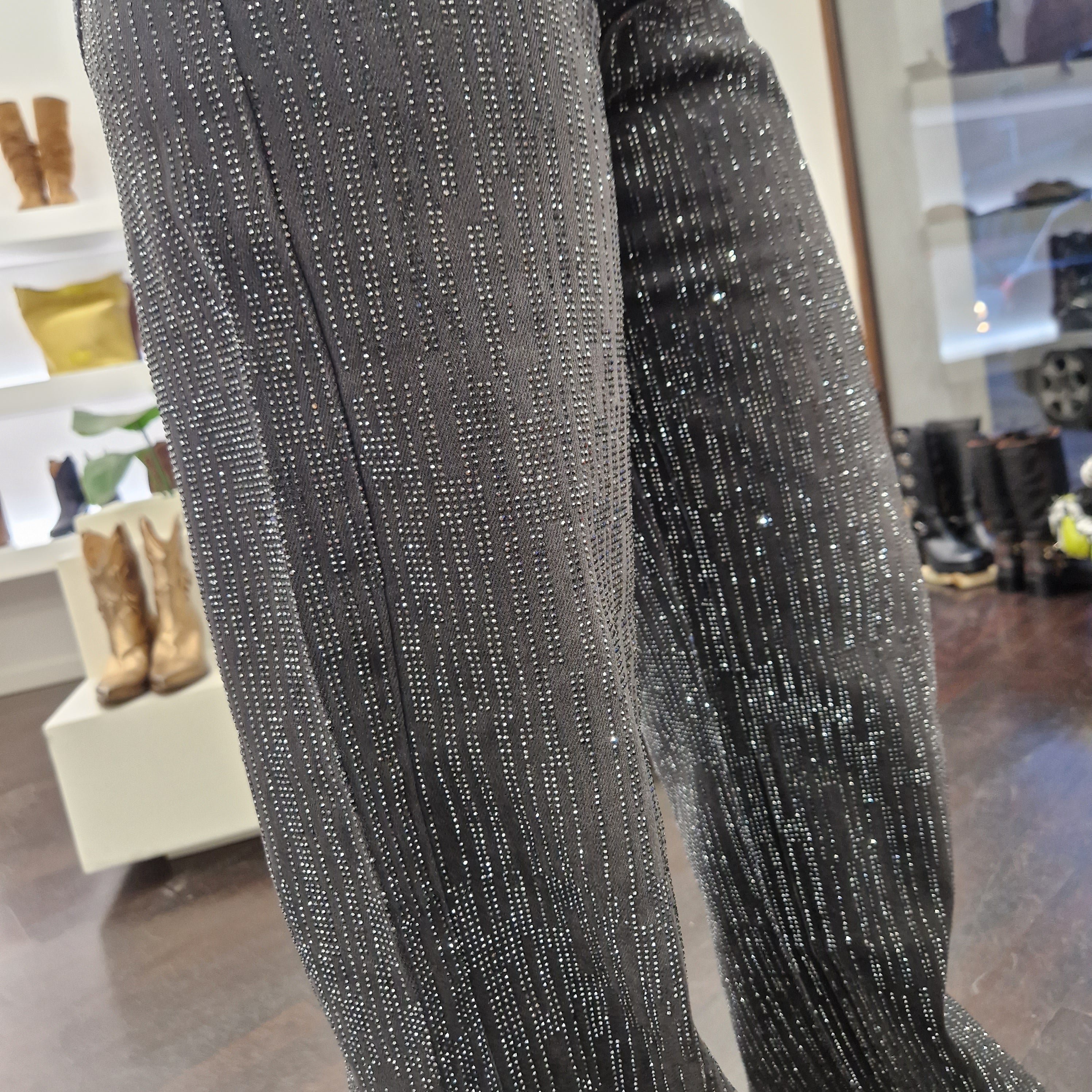Pantalone jeans PREMIUM grigio scuro con strass
