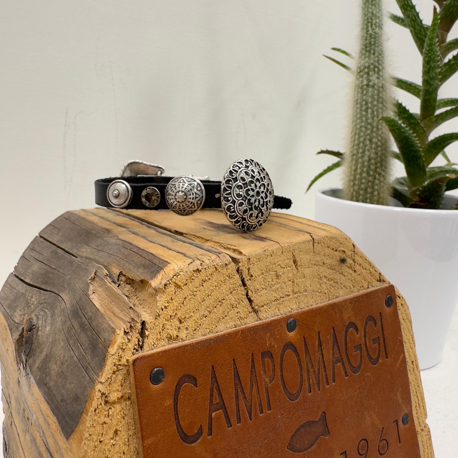 Campomaggi bracciale SCUDO in pelle nera accessorio argento