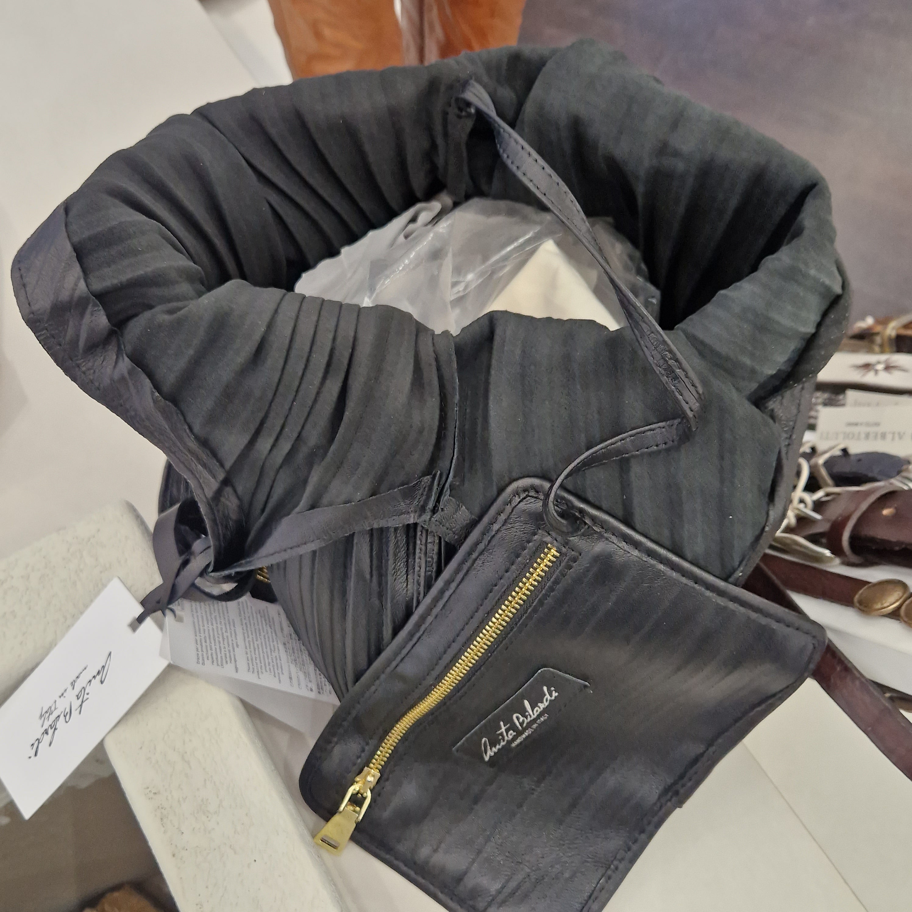Anita Biliardi borsa plissè pelle nera
