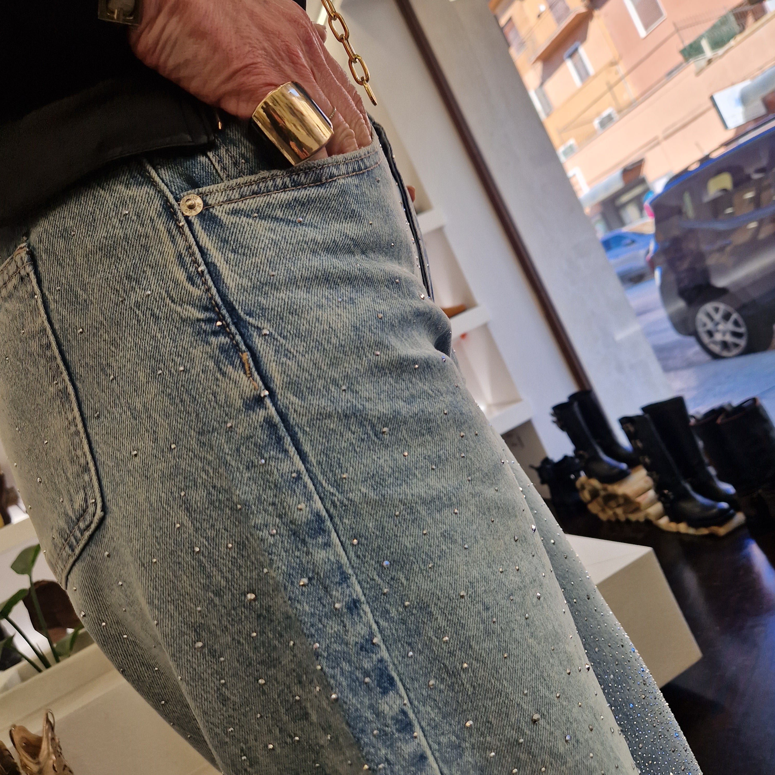 Pantalone jeans MOLLY  con strass