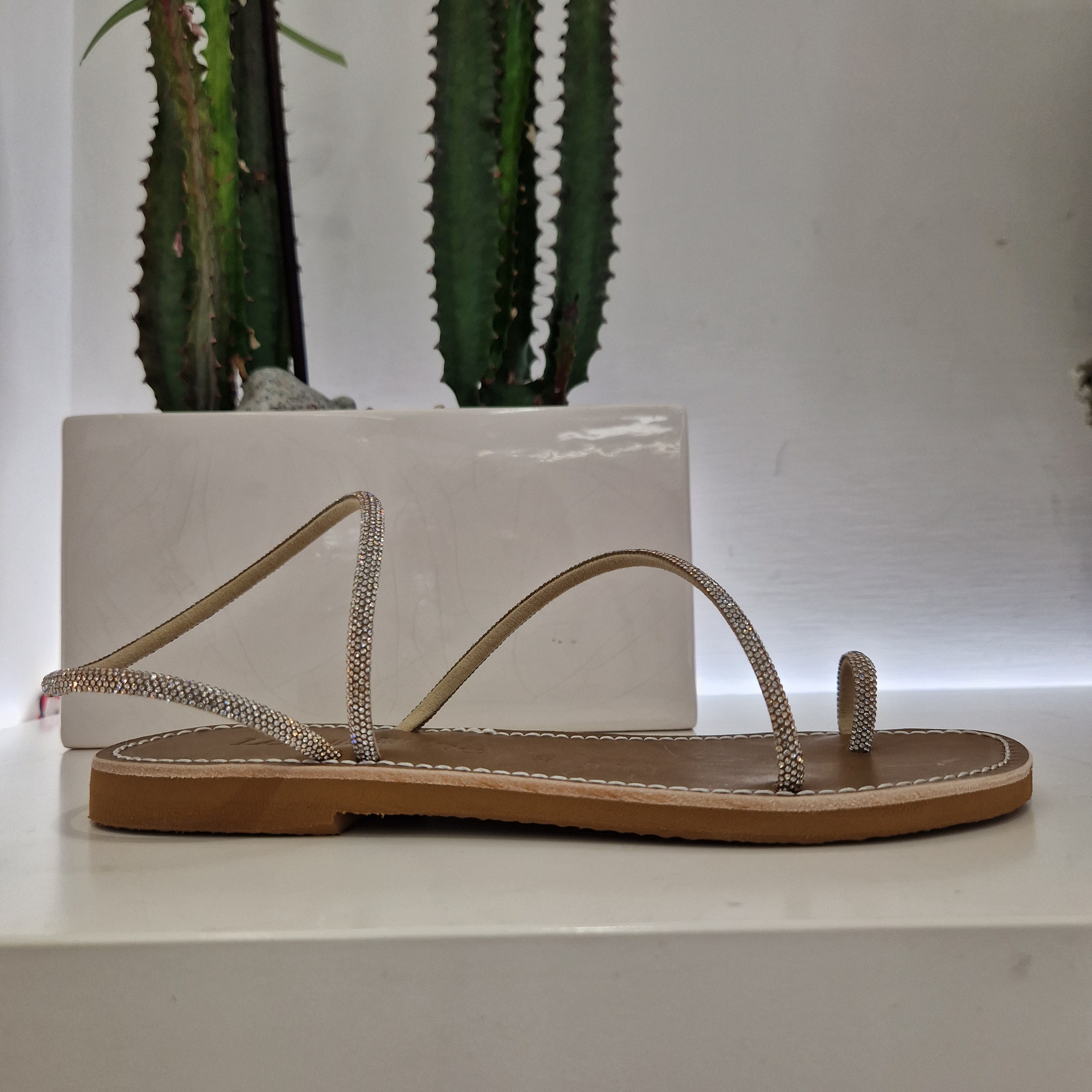 Le Salentine sandalo infradito STRASS PLATINO