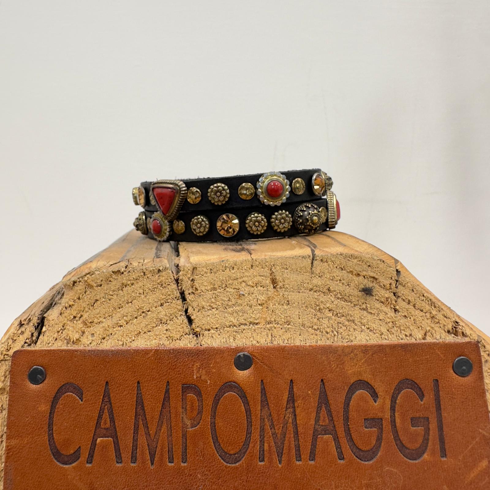 Campomaggi bracciale nero con corallo e  borchie oro