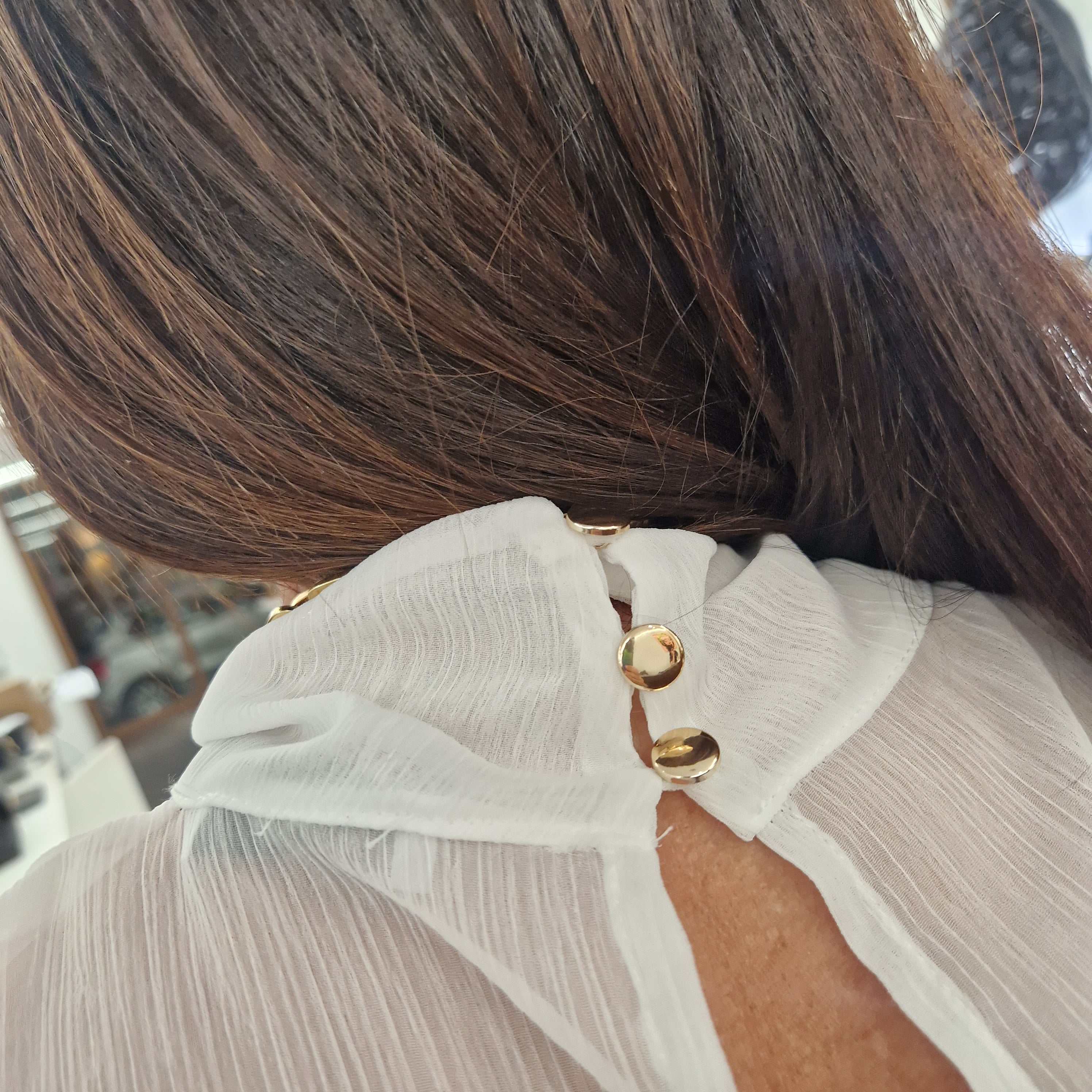 Kikisix camicia trasparente bianca collo alto