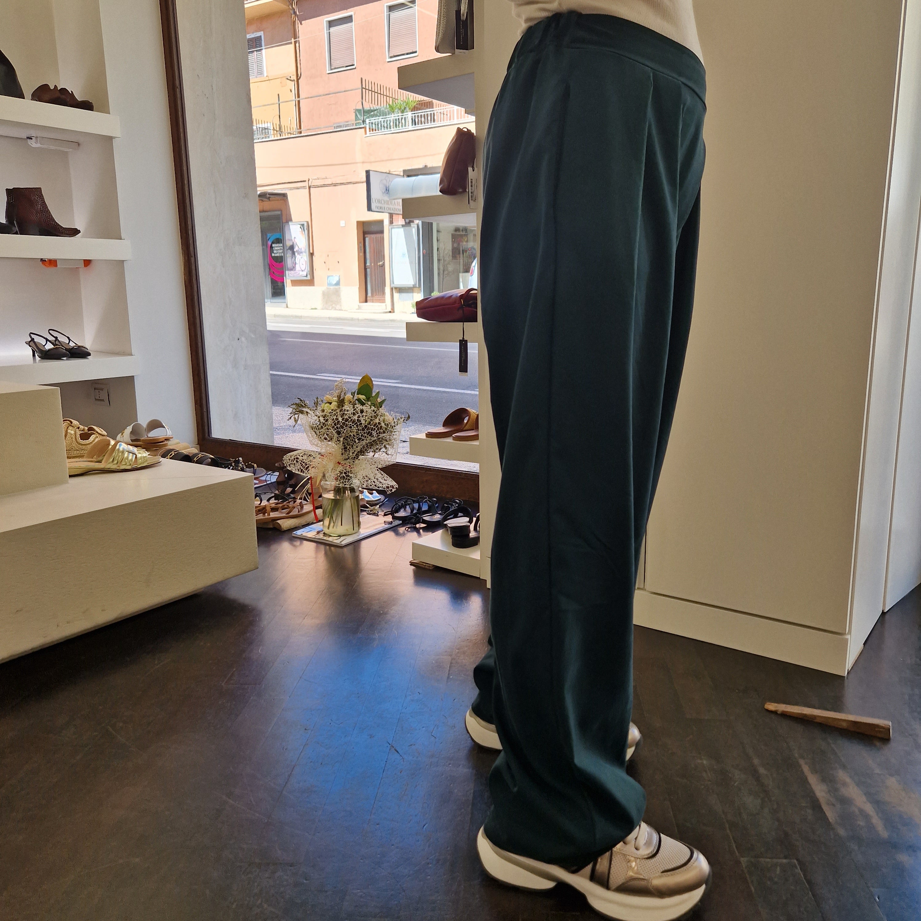KIKISIX pantalone STELLA color verde ottanio