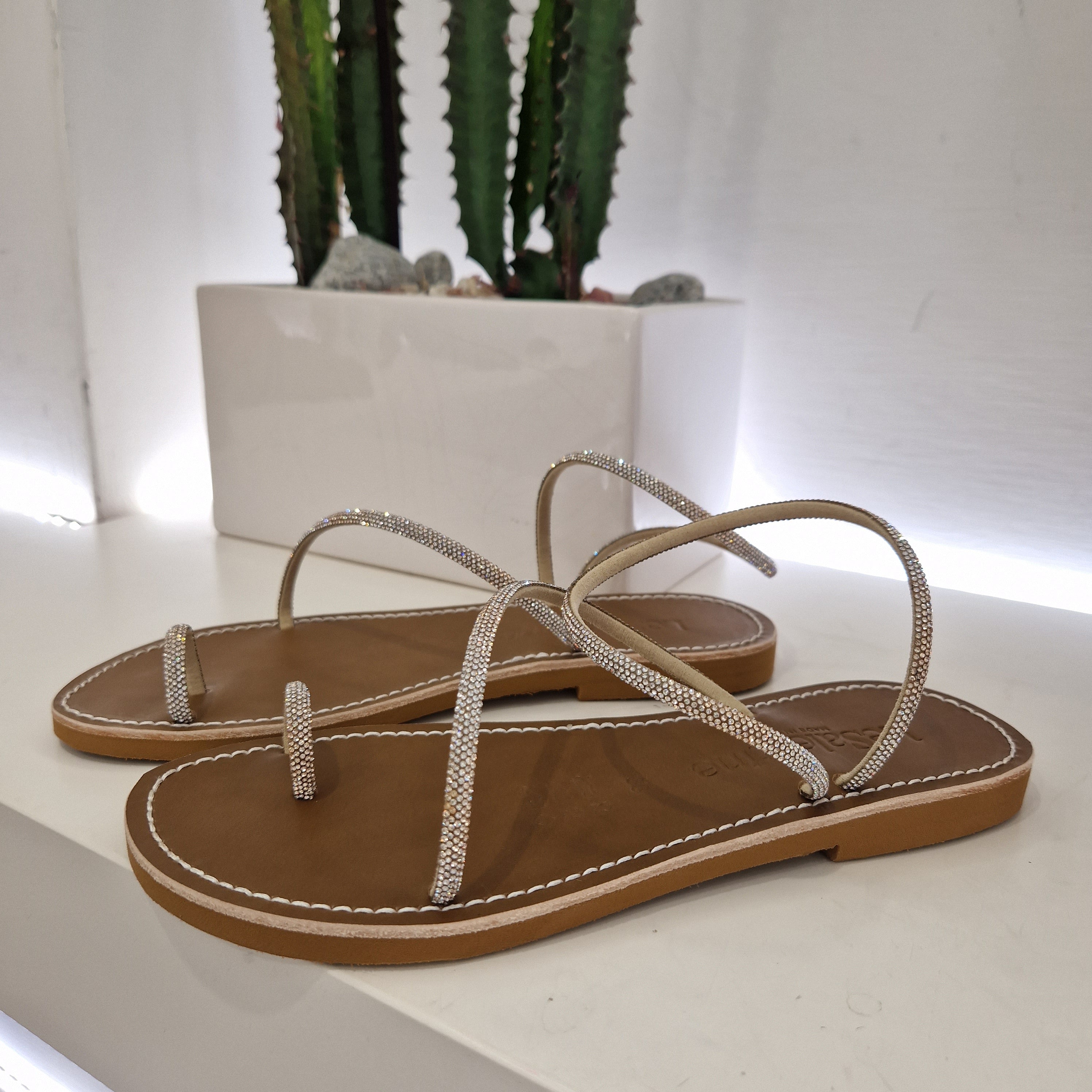 Le Salentine sandalo infradito STRASS PLATINO