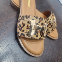 Sandalo ciabatta stampa leo accessorio oro