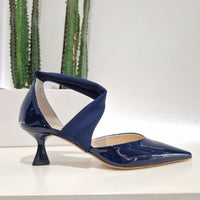 Scarpa aperta in vernice blu tacco 5 cm