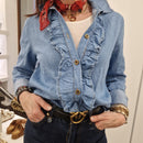Kikisix camicia in jeans con rouches
