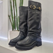 Stivale modello biker nero gambale rovesciato