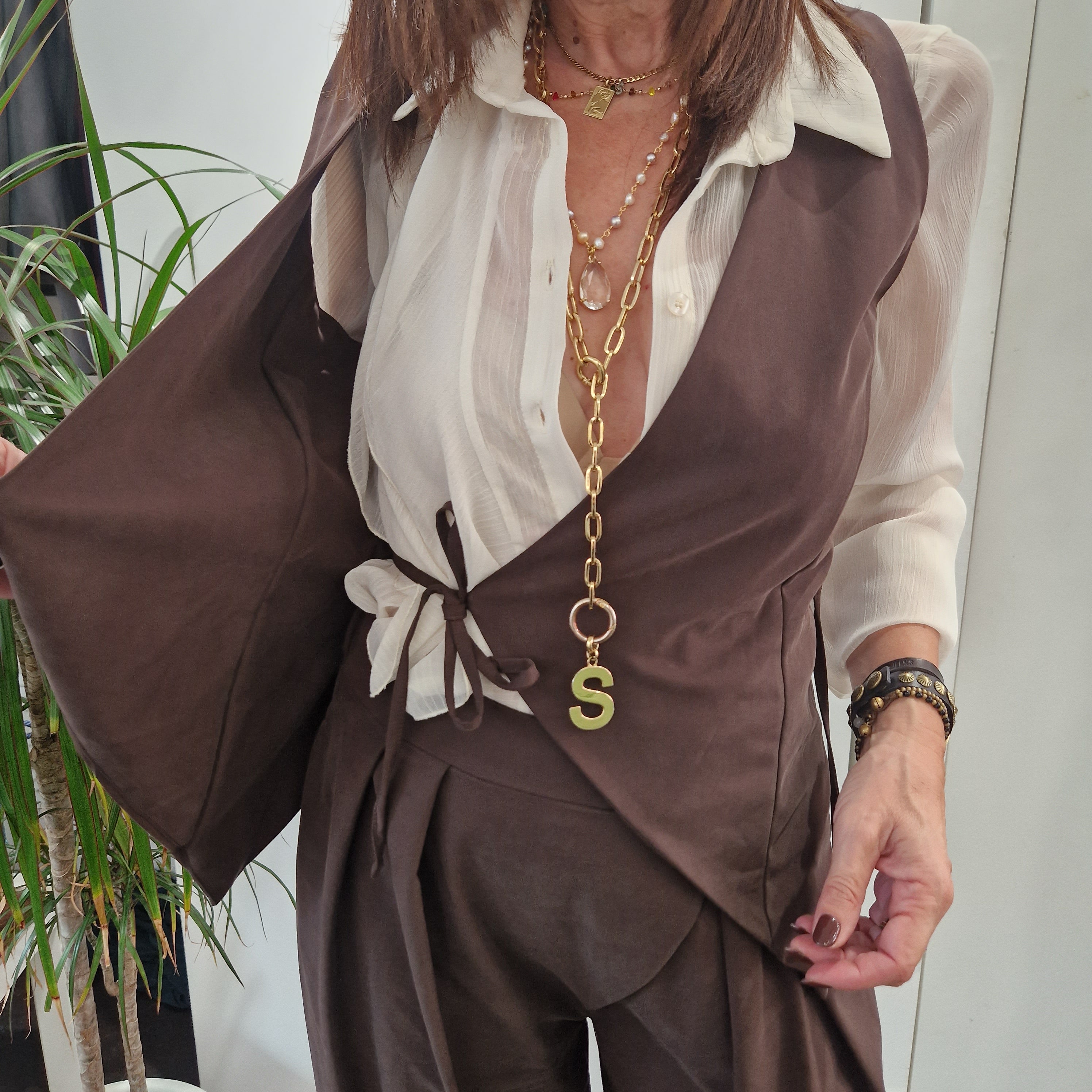 KIKISIX gilet STELLA con laccio laterale color t.moro