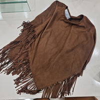 Cappa  in pelle scamosciata con frange  color moro