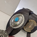 Alberto Luti cintura in pelle oro con fibbia argento con turchese