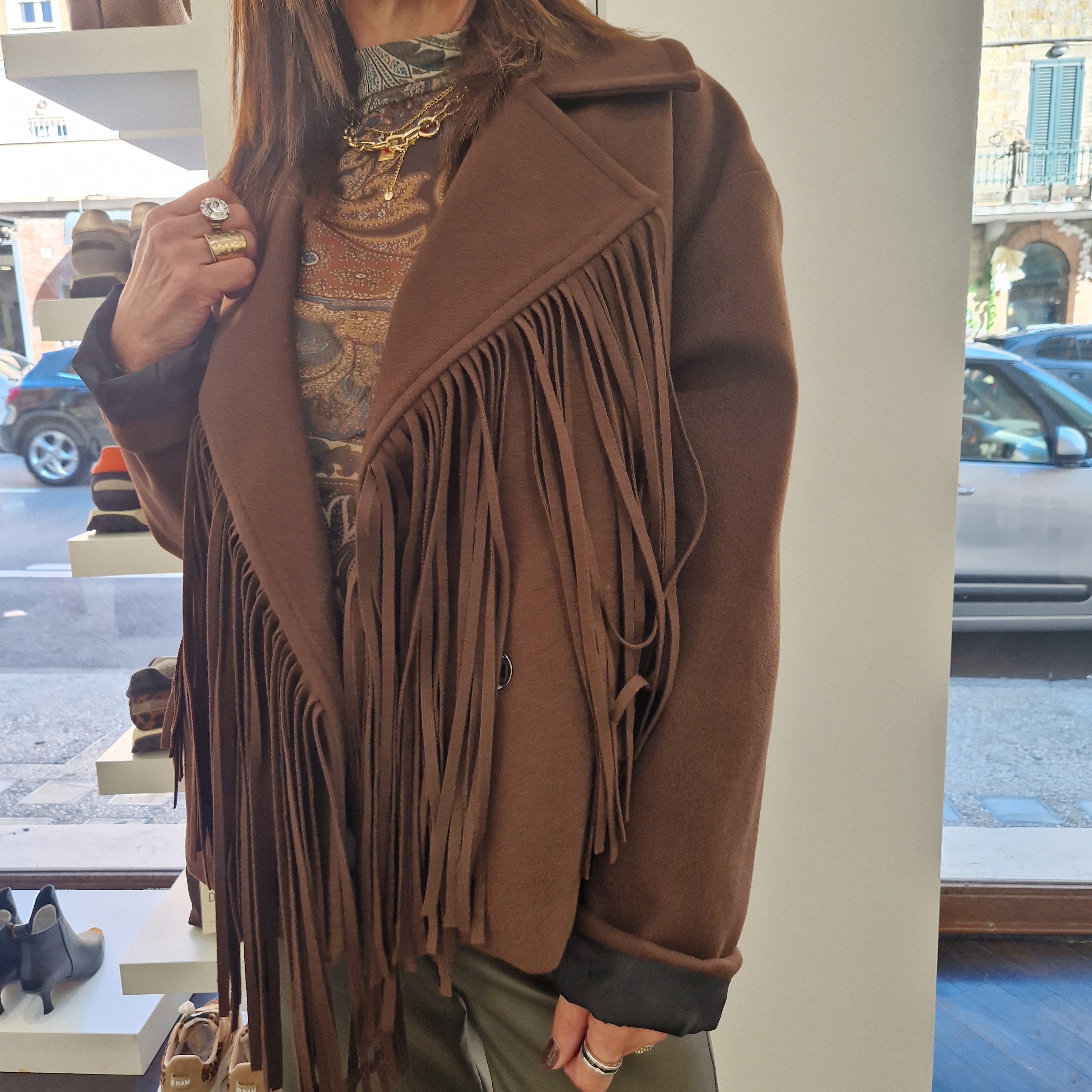 Giacca con frange over color t.moro
