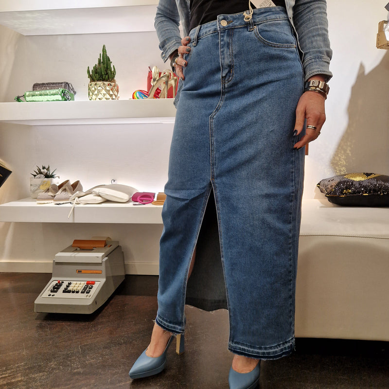 Gonna lunga denim lavaggio medio
